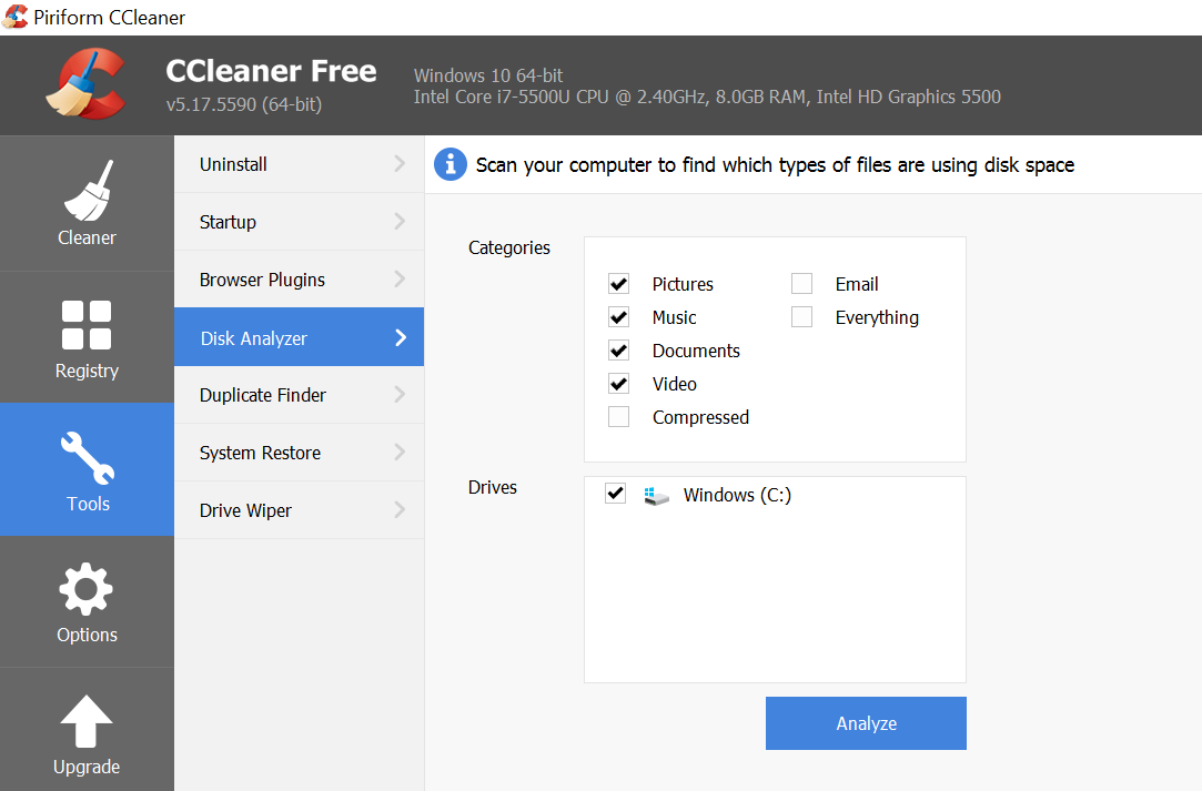 tools in ccleaner for windows 10